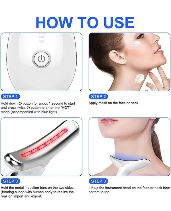 Instructions on how to use a facial device with steps and images of usage.